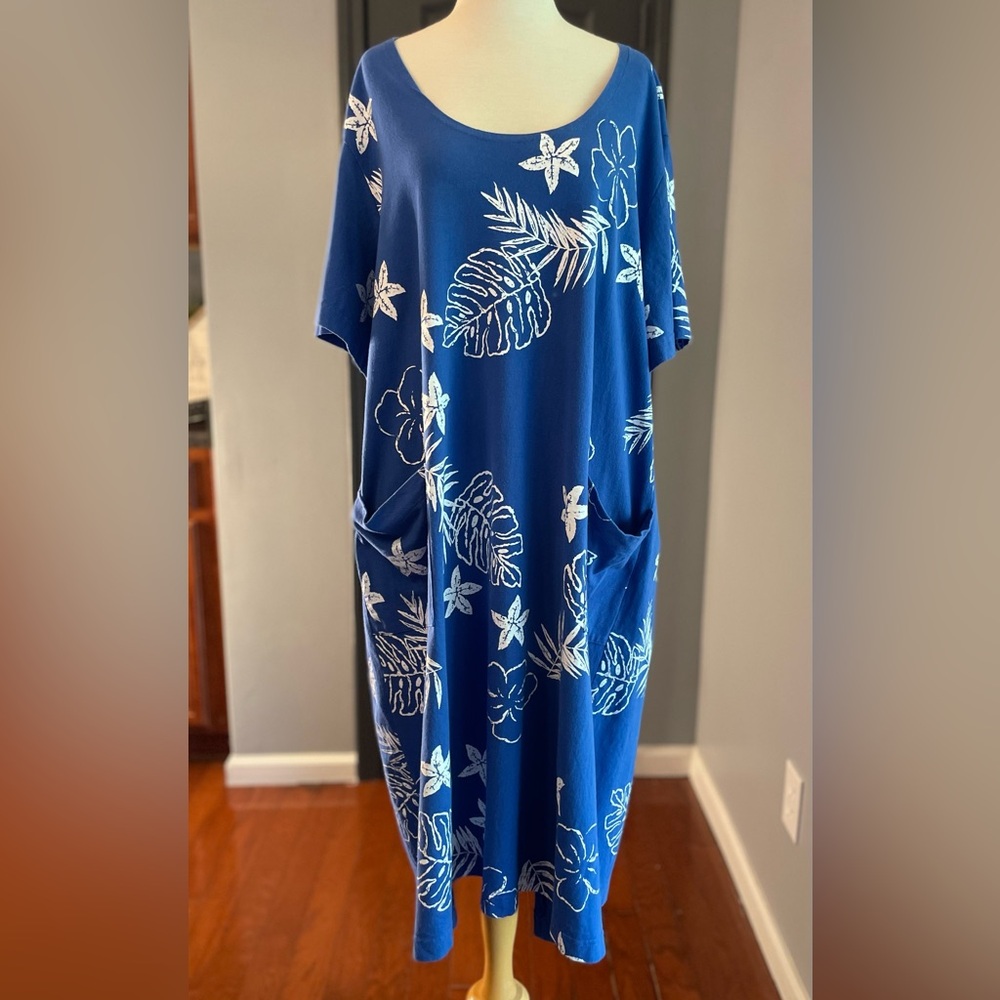M Mac Beach Resort Nautical Print Blue Cotton Kaftan Dress - Picture 3 of 8